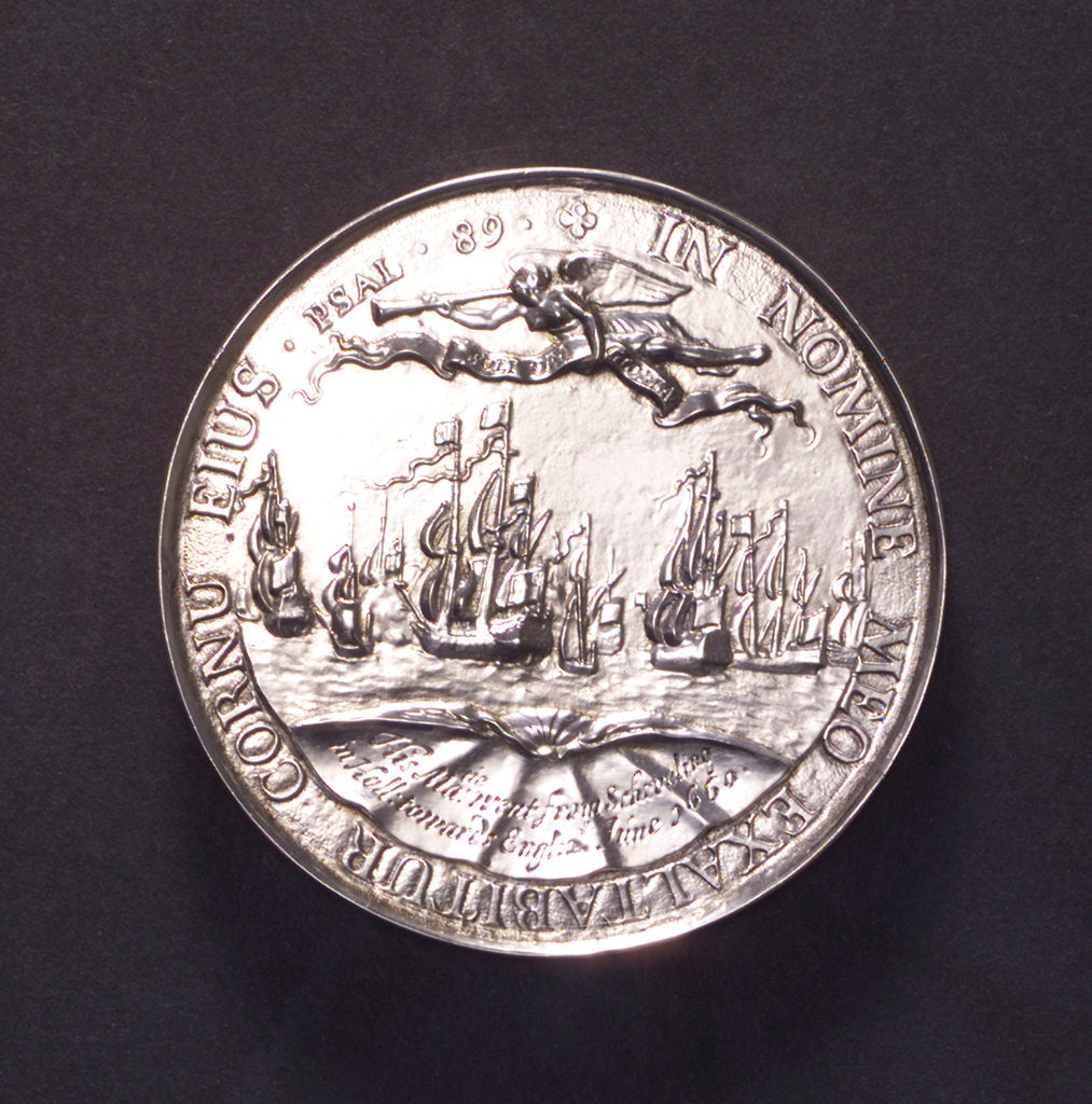 Detail of Medal commemorating the embarkation at Scheveningen of King Charles II, 1660; reverse by P. van Abeele