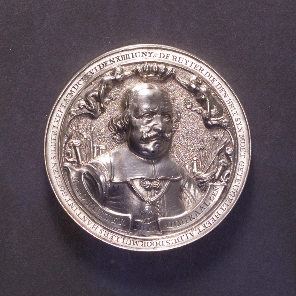 Detail of Medal commemorating the Battle of the Four Days and Admiral de Ruyter, 1666; obverse by O.M.