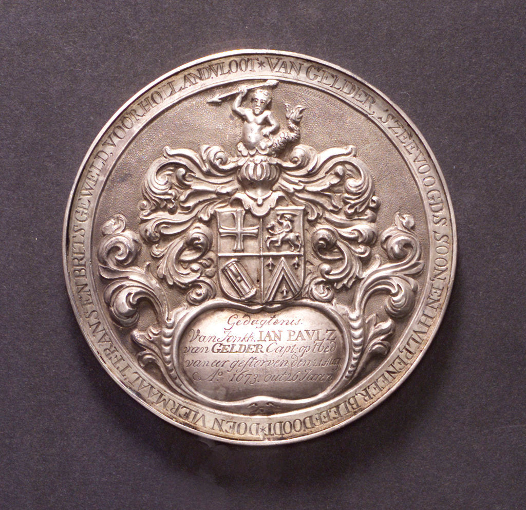 Detail of Medal commemorating action off the Helder and Captain Van Gelder, 1673; obverse by C. Adolfszoon