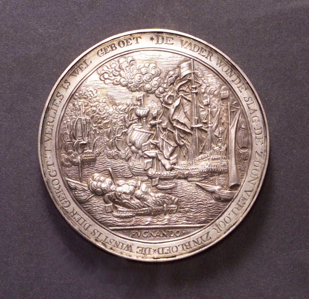 Detail of Medal commemorating action off the Helder and Captain Van Gelder, 1673; reverse by C. Adolfszoon