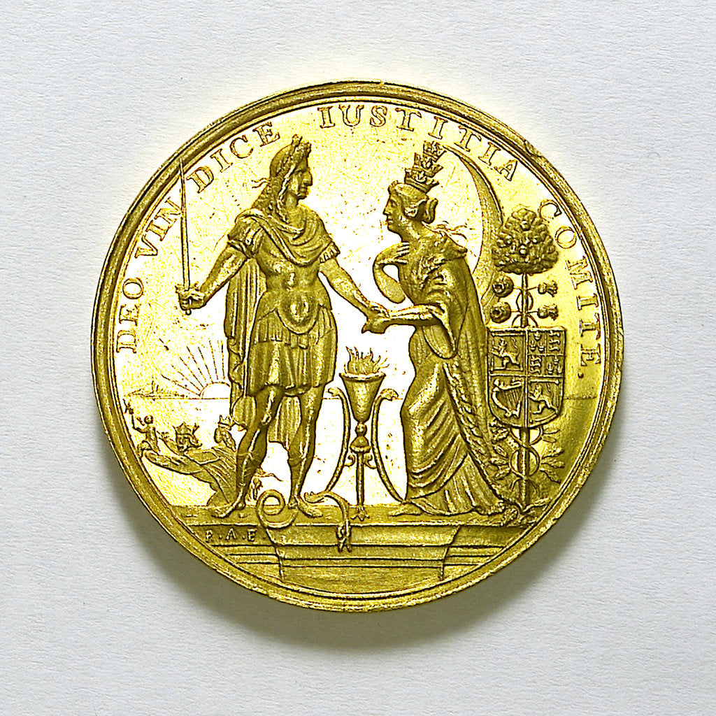 Detail of Medal commemorating the landing of William of Orange at Torbay, 1688; obverse by R. Arondeaux