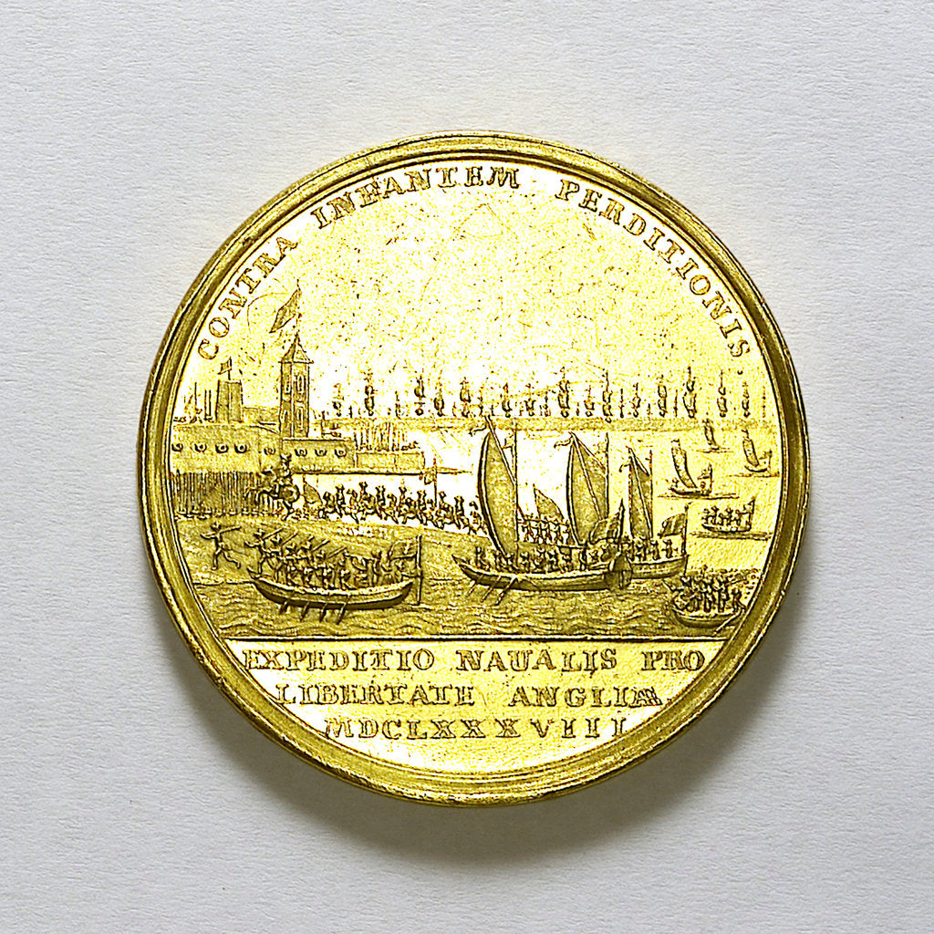 Detail of Medal commemorating the landing of William of Orange at Torbay, 1688; reverse by R. Arondeaux