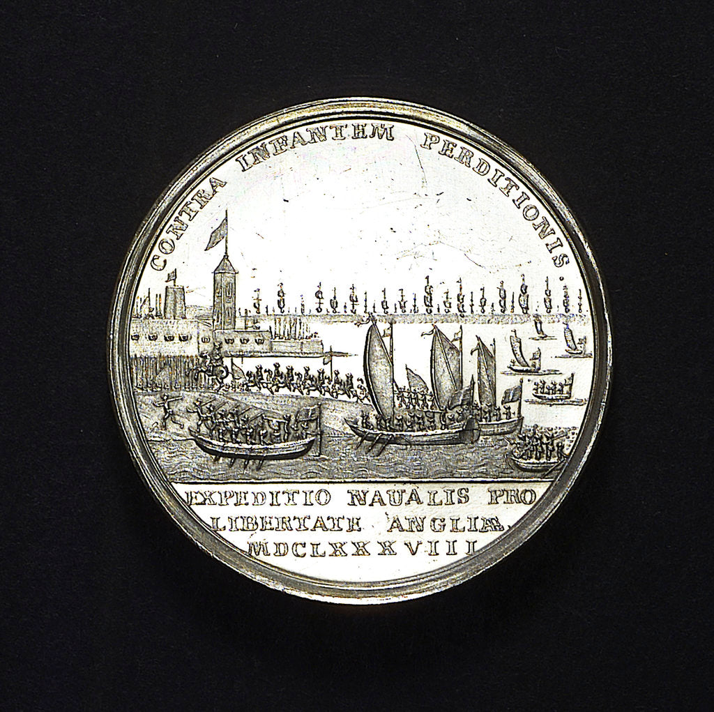 Detail of Medal commemorating the landing of William of Orange at Torbay, 1688; reverse by R. Arondeaux