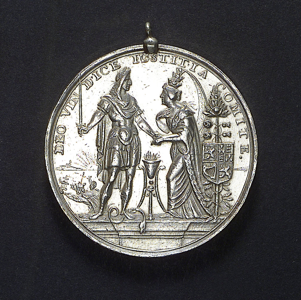 Detail of Medal commemorating the landing of William of Orange at Torbay, 1688; obverse by R. Arondeaux