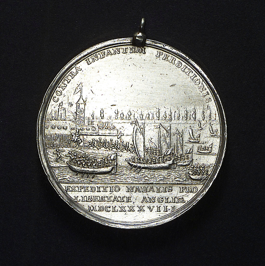 Detail of Medal commemorating the landing of William of Orange at Torbay, 1688; reverse by R. Arondeaux