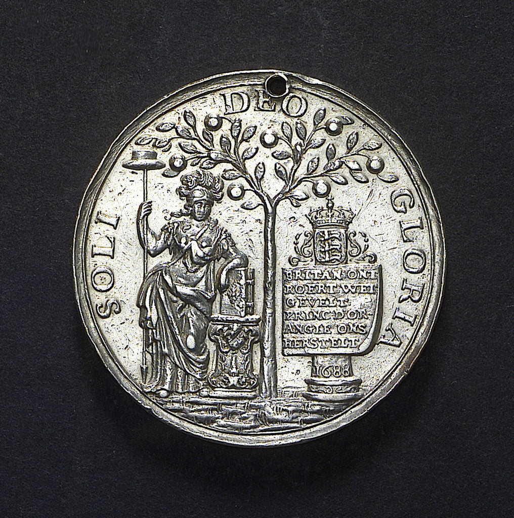 Detail of Medal commemorating the landing of William of Orange at Torbay, 1688; obverse by unknown