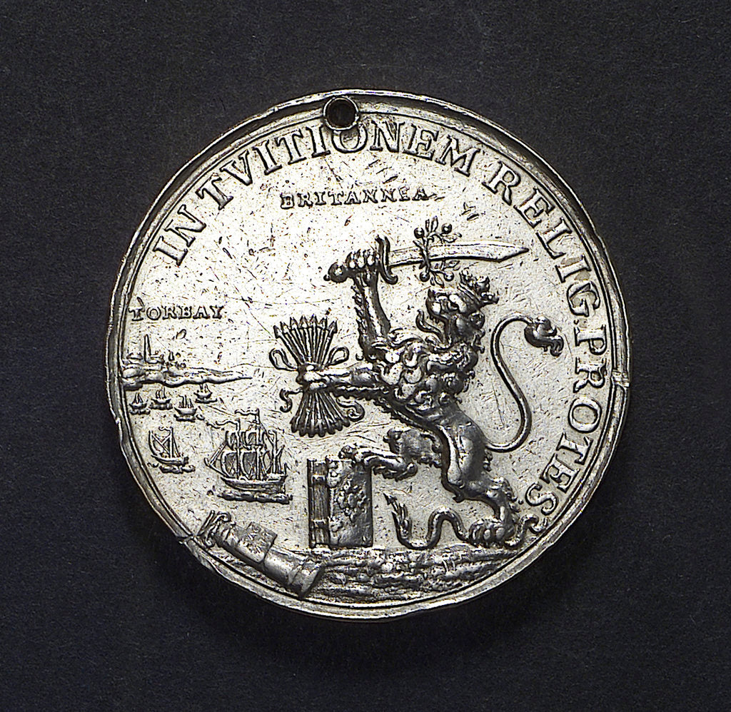 Detail of Medal commemorating the landing of William of Orange at Torbay, 1688; reverse by unknown