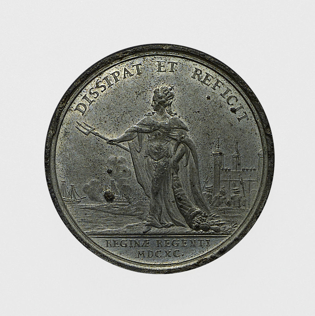 Detail of Medal commemorating Queen Mary Regent and the repair of the fleet; reverse by J. Smeltzing