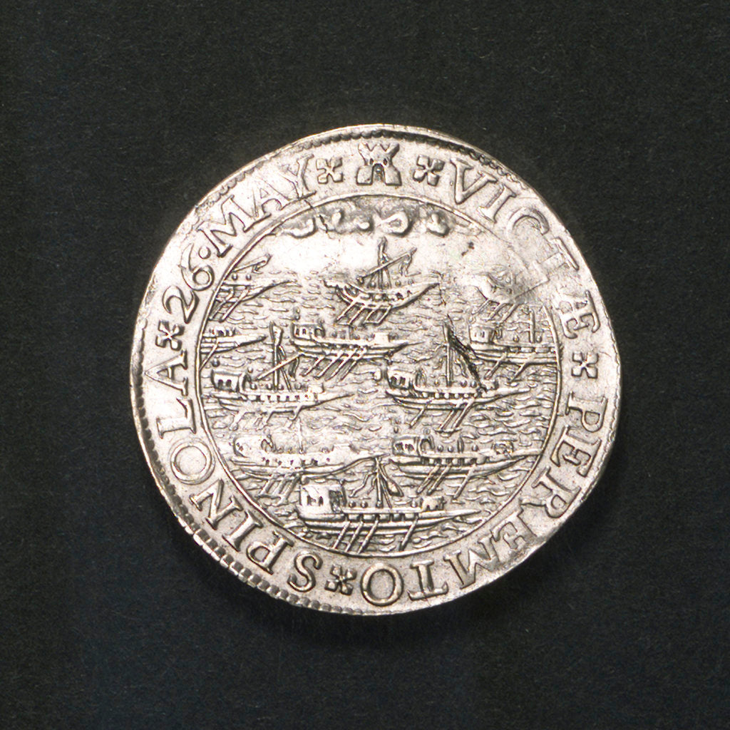 Detail of Counter commemorating the Spanish defeat off Sluys and the death of Spinola, 1603; reverse by unknown