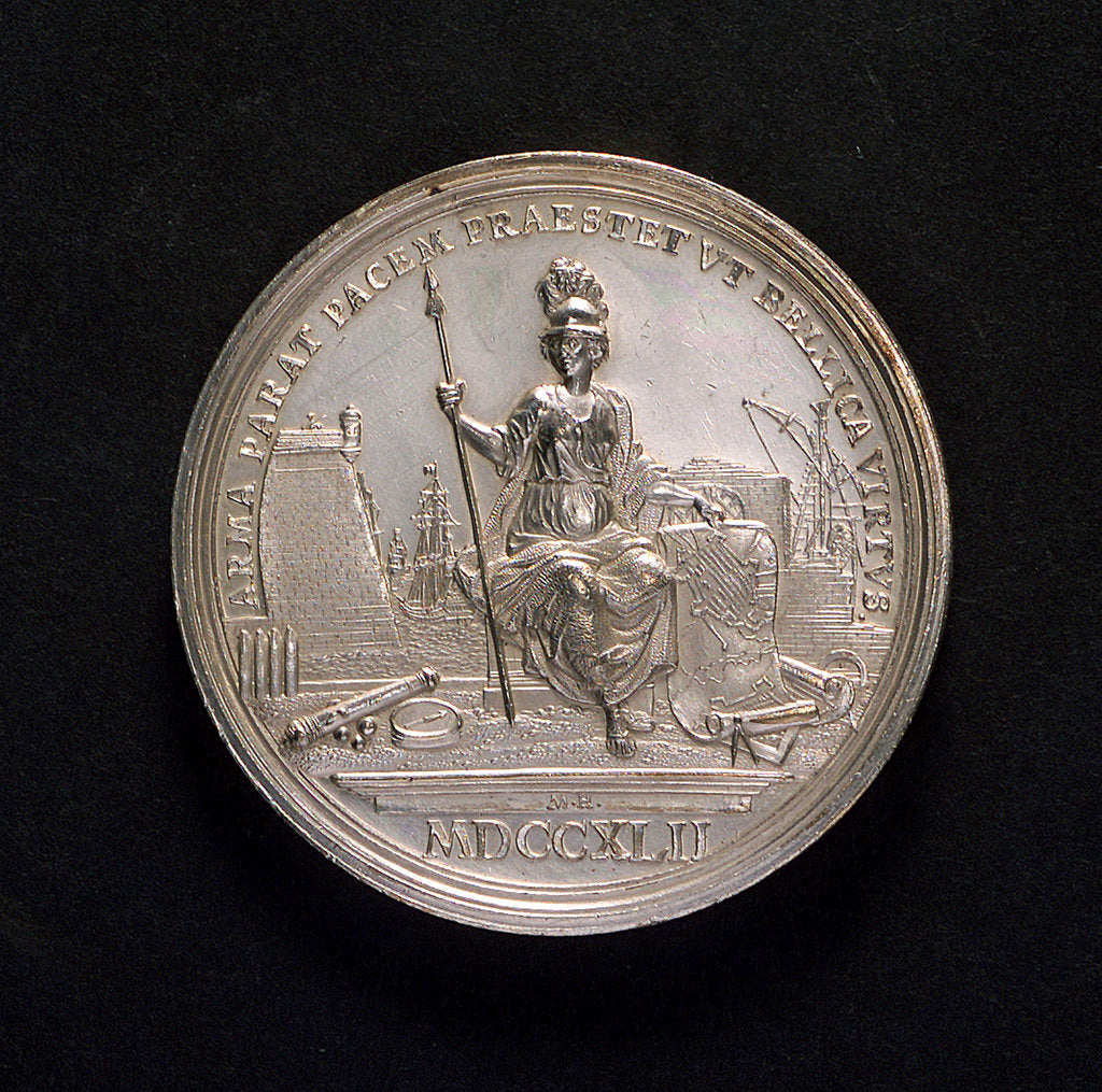 Detail of Medal commemorating preparation for war, 1742; reverse by M. Holtzhey