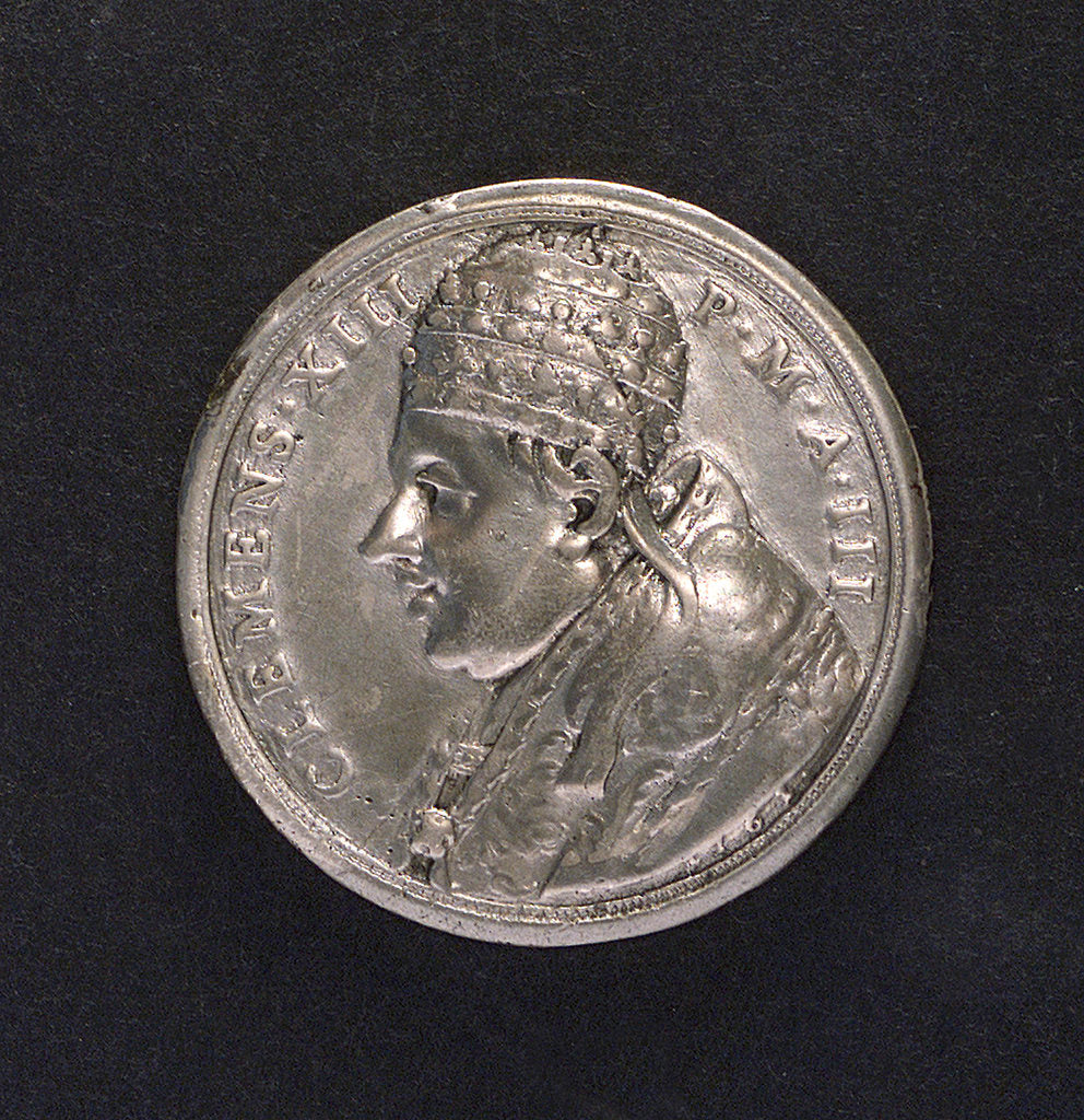 Detail of Medal commemorating warehouses built at Civitavecchia; obverse by O. Hamerani