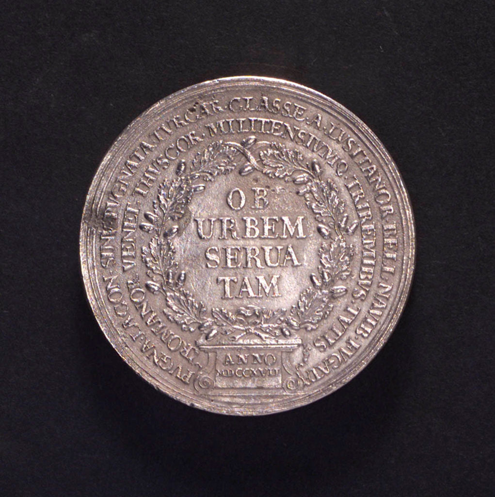 Detail of Medal commemorating action off Corfu, victory over the Turks, 1716; reverse by A. Mengin