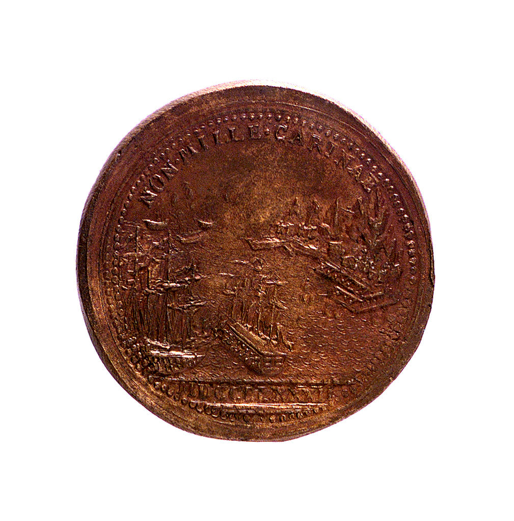 Detail of Medal commemorating the defence of Gibraltar and General Eliott, 1779-83; reverse by J. Weber