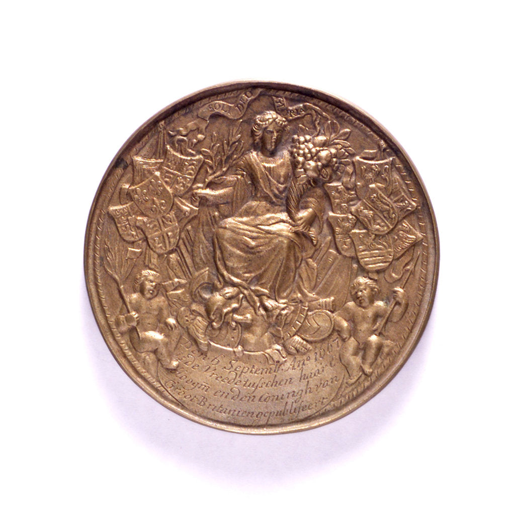 Detail of Medal commemorating ships burnt in the Medway and the proclomation of the peace of Breda, 1667; obverse by P.van Abeele