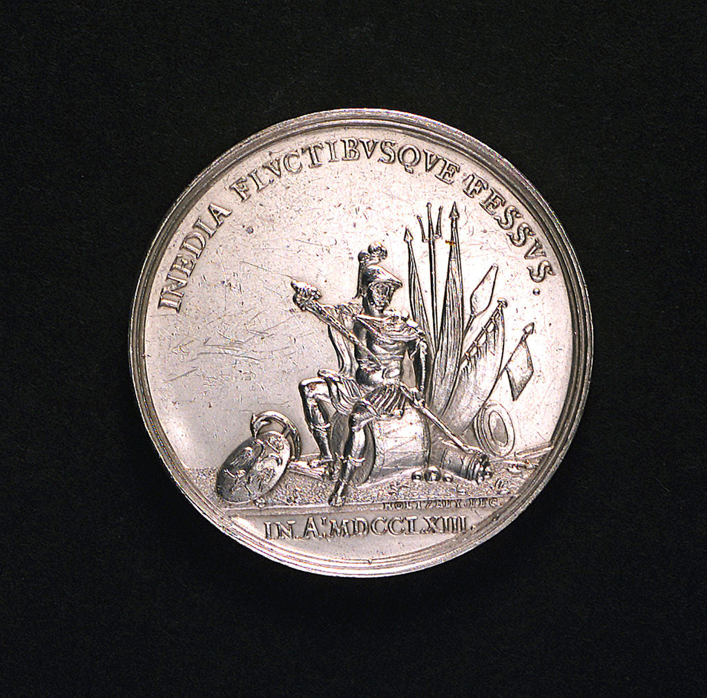 Detail of Medal commemorating the action of Captain Salomon Dedel and the Peace of Hubertsburg, 1755; reverse by Johann Georg Holtzhey