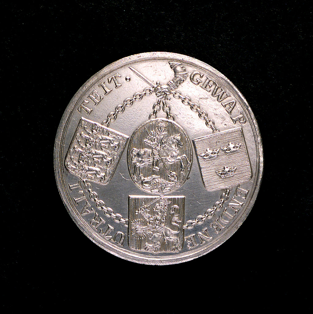 Detail of Medal commemorating armed neutrality at sea; obverse by A. van Baerll