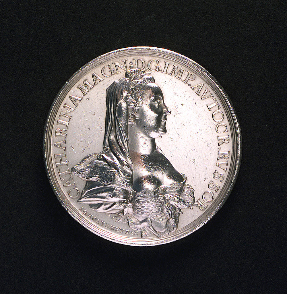 Detail of Medal commemorating armed neutrality at sea; obverse by Johann Georg Holtzhey