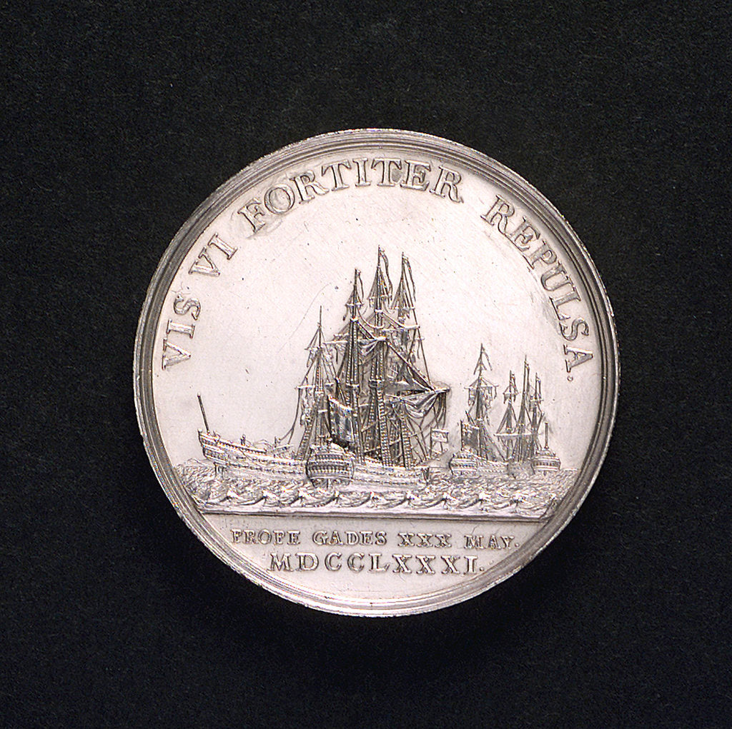 Detail of Medal commemorating action off Cadiz, 1781; obverse by Johann Georg Holtzhey