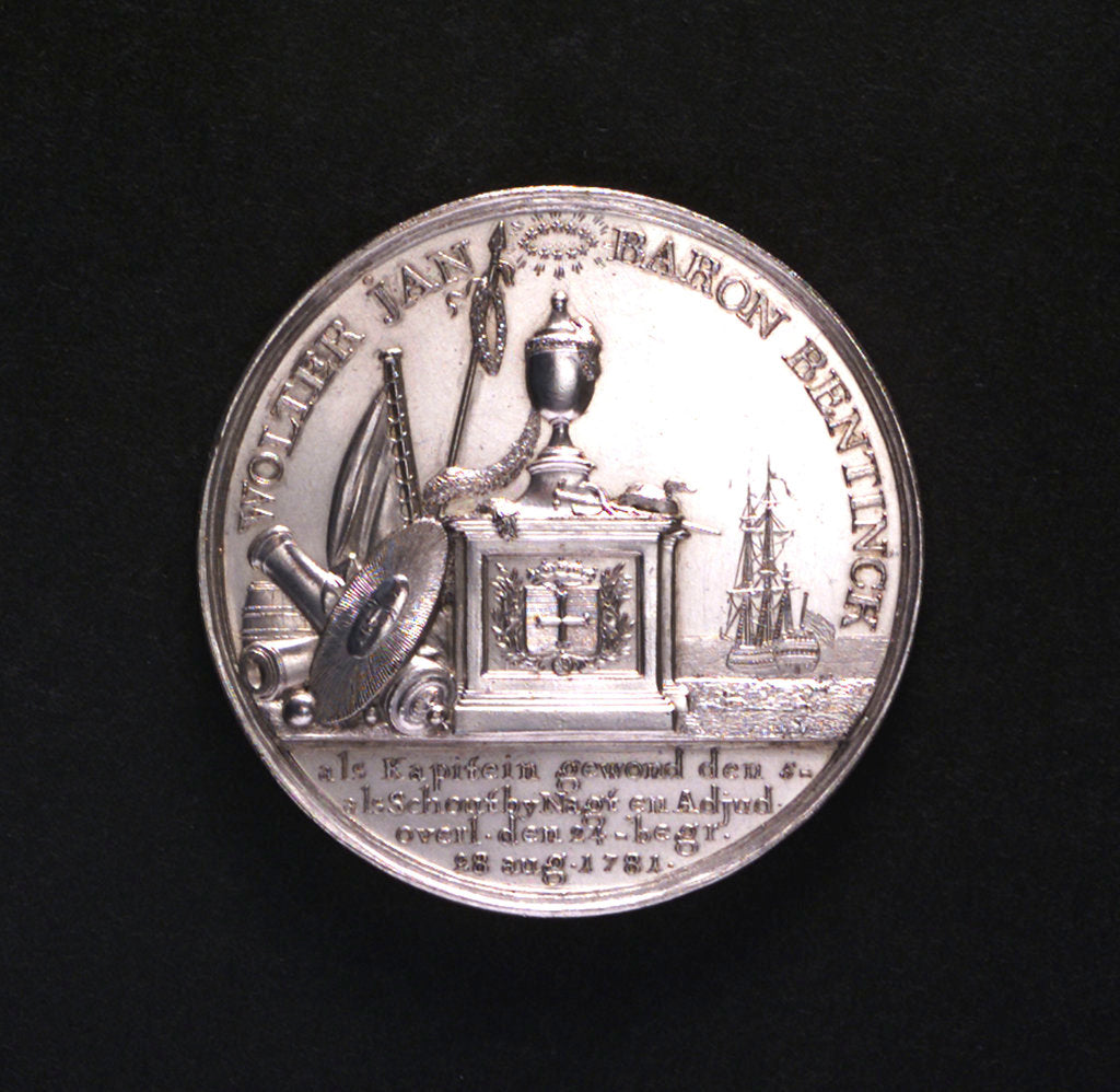 Detail of Medal commemorating the Battle of Doggerbank and Admiral Bentinck; obverse by Johann Georg Holtzhey