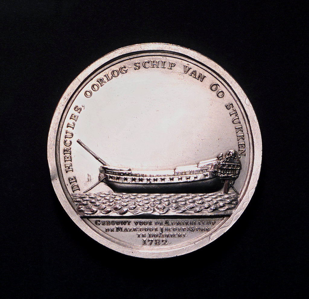 Detail of Medal commemorating the launch of the 'Hercules' of 60 guns, 1782; obverse by A. van Baerll