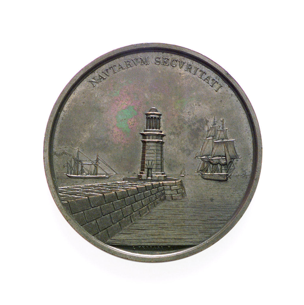 Detail of Medal commemorating the construction of the lighthouse, Port of Venice; obverse by L. Ferrari
