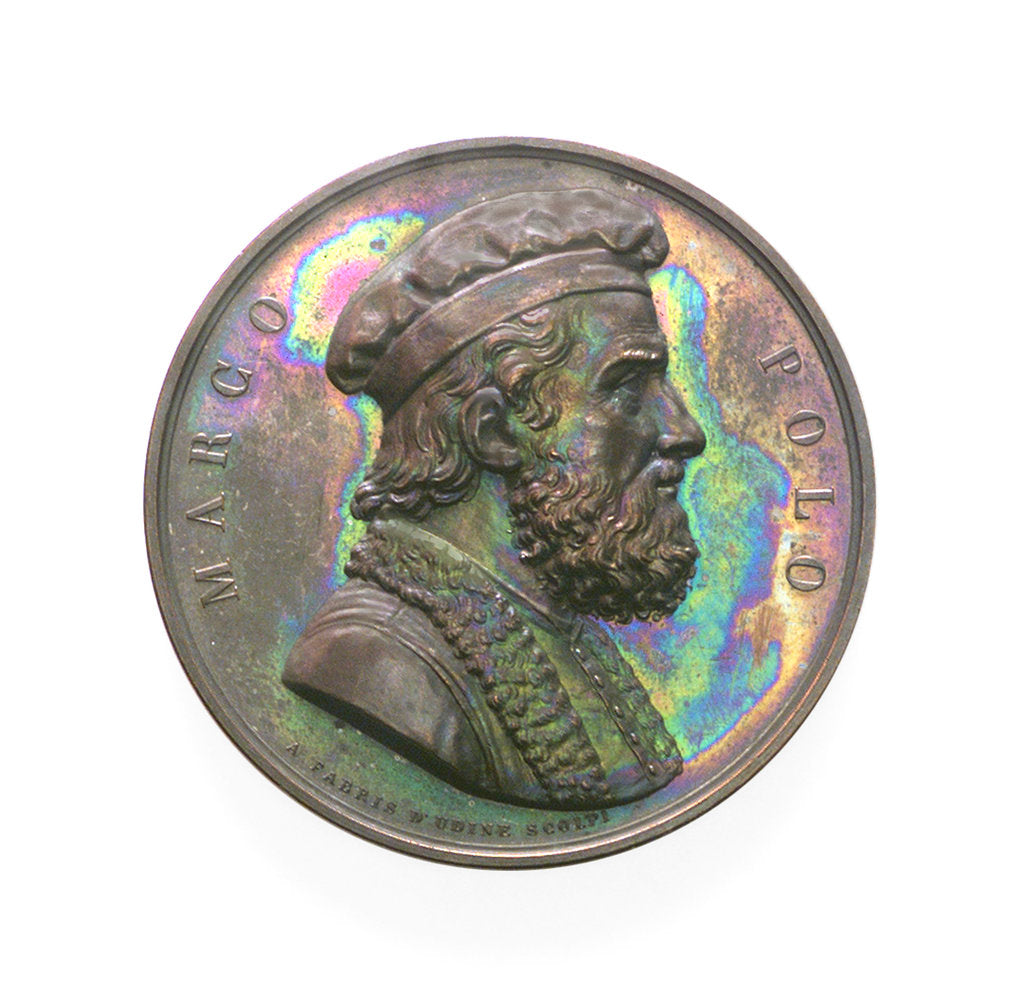 Detail of Medal commemorating Marco Polo and the 9th Conference of Italian Scientists; obverse by A. Fabris
