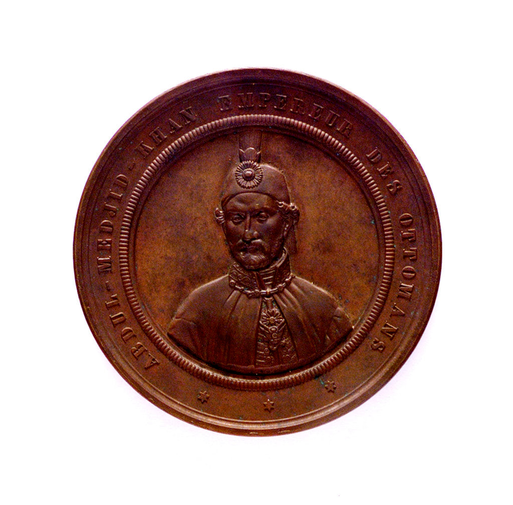 Detail of Medal commemorating the destruction of the Turkish fleet at Sinope, 1853; obverse by L.J. Hart