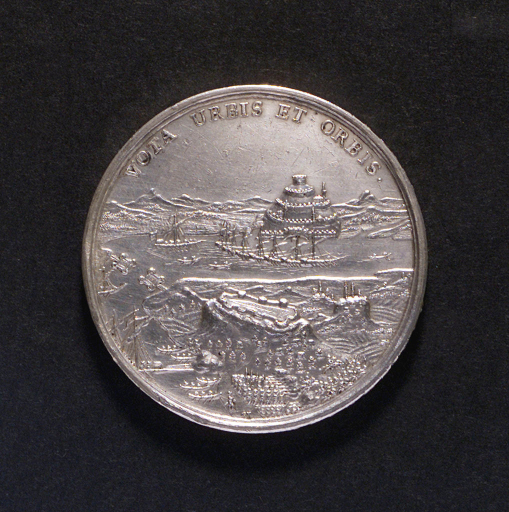 Detail of Medal commemorating the victories over the Turks in Morea, 1687; obverse by G. Hautsch