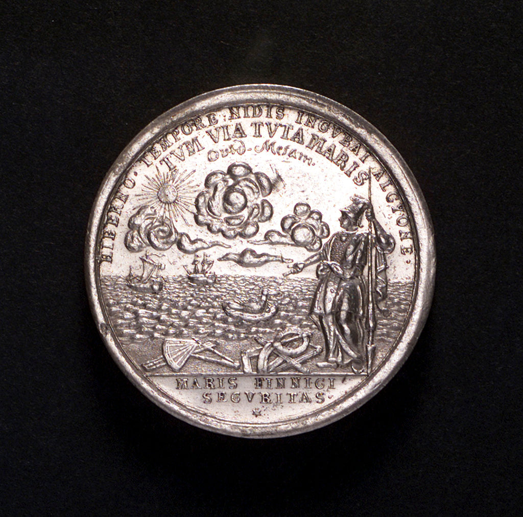 Detail of Medal commemorating the construction of the fortress of Cronstadt, 1704; reverse by P.H. Muller