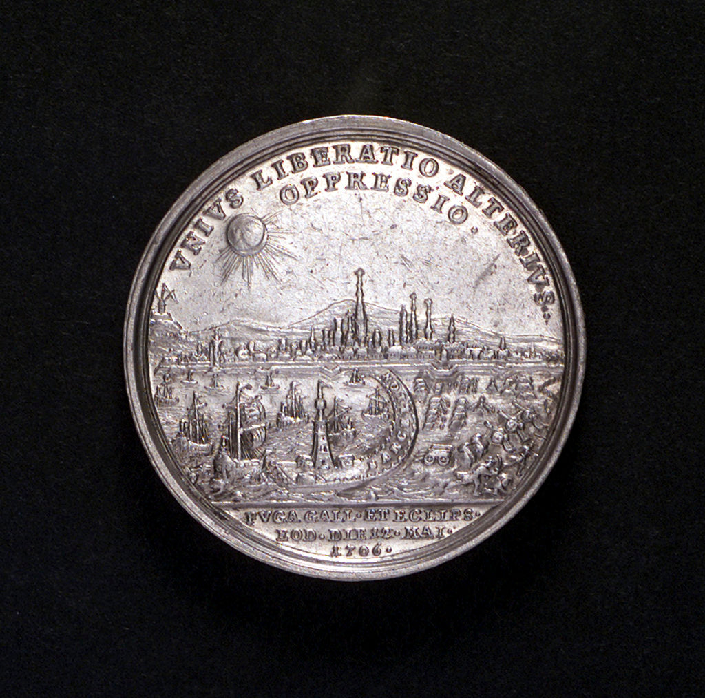 Detail of Medal commemorating Barcelona relieved, 1706; reverse by P.H. Muller