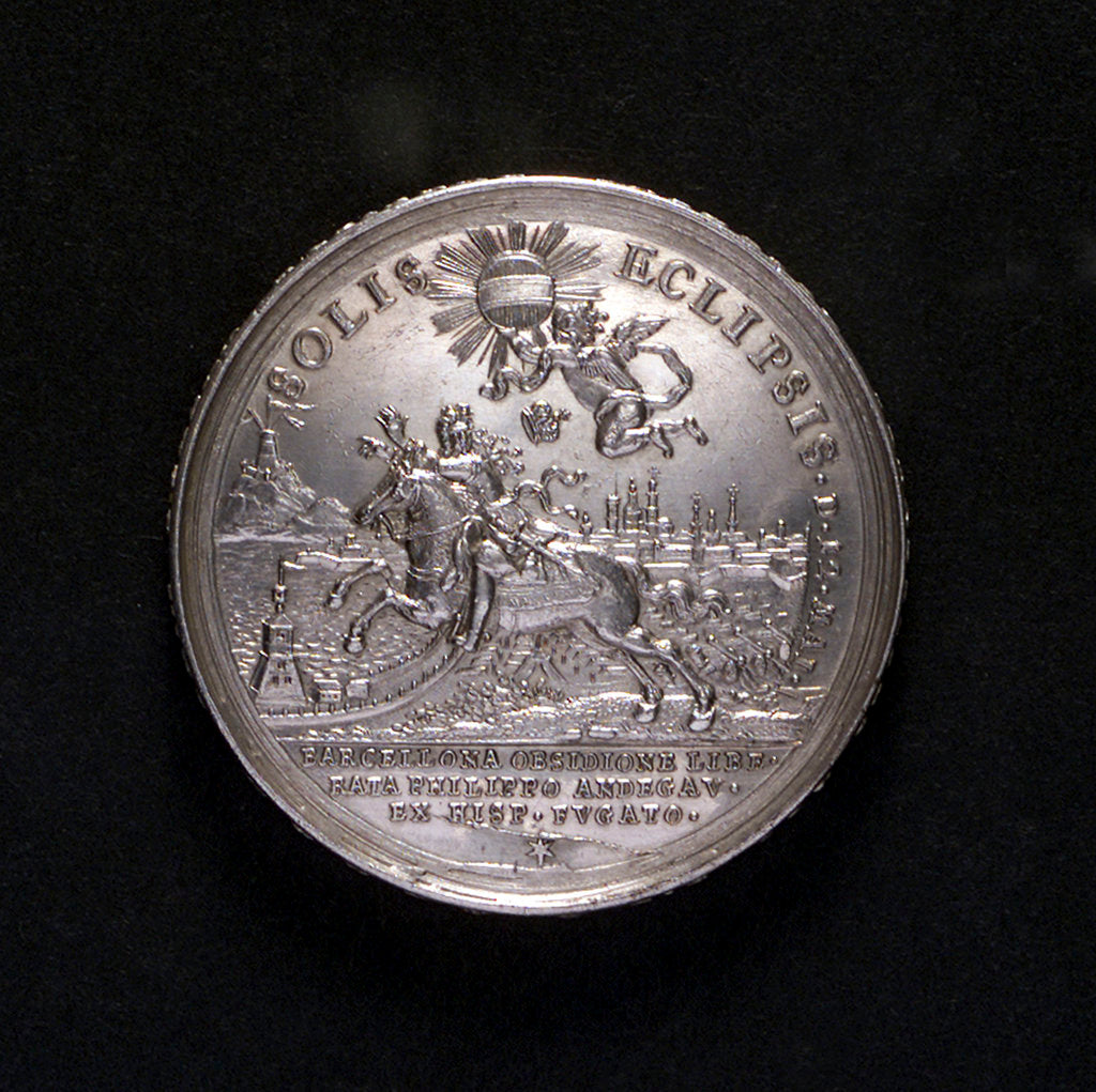 Detail of Medal commemorating Barcelona relieved and the conquest of Brabant, 1706; obverse by G. Hautsch