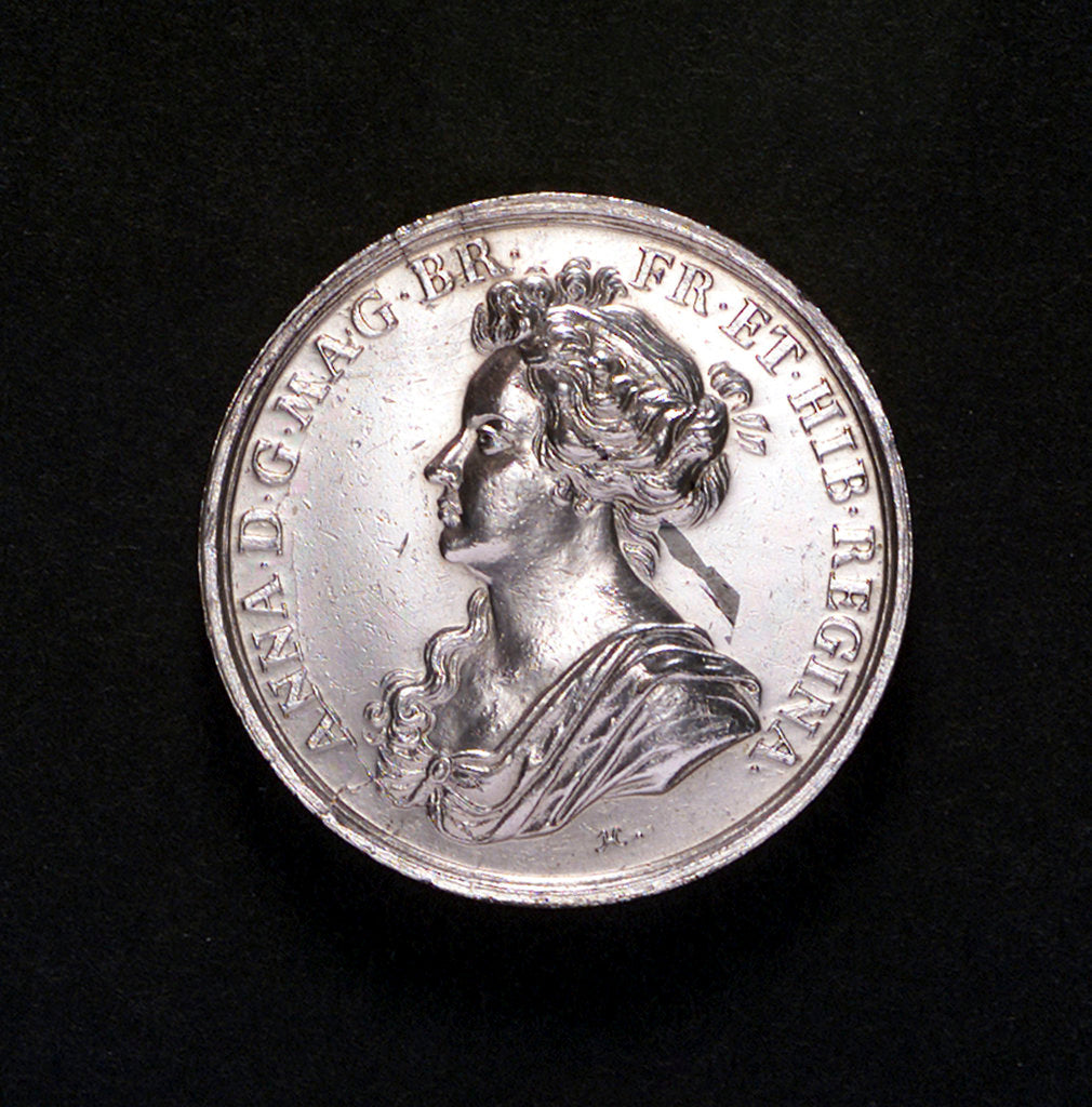 Detail of Medal commemorating the attempted invasion of Scotland, 1708; obverse by G. Hautsch