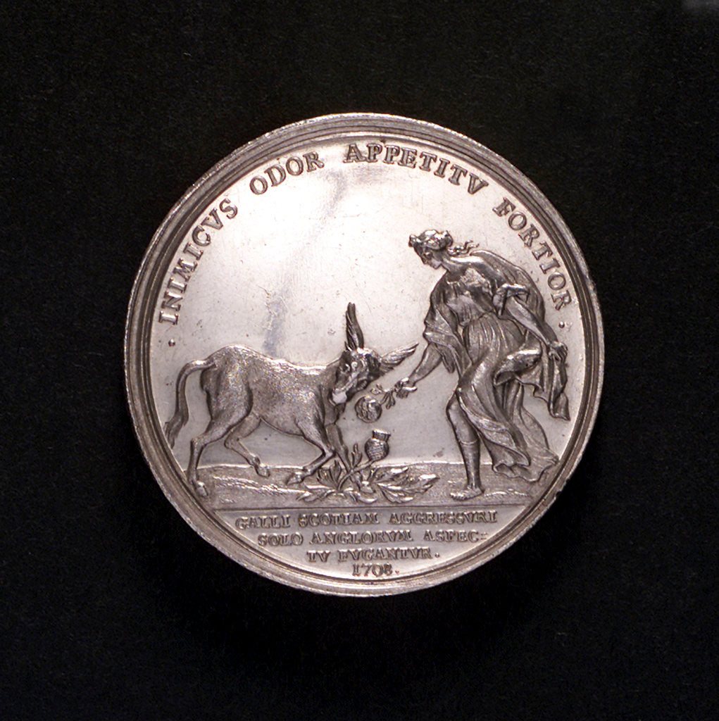 Detail of Medal commemorating the attempted invasion of Scotland, 1708; reverse by M. Brunner