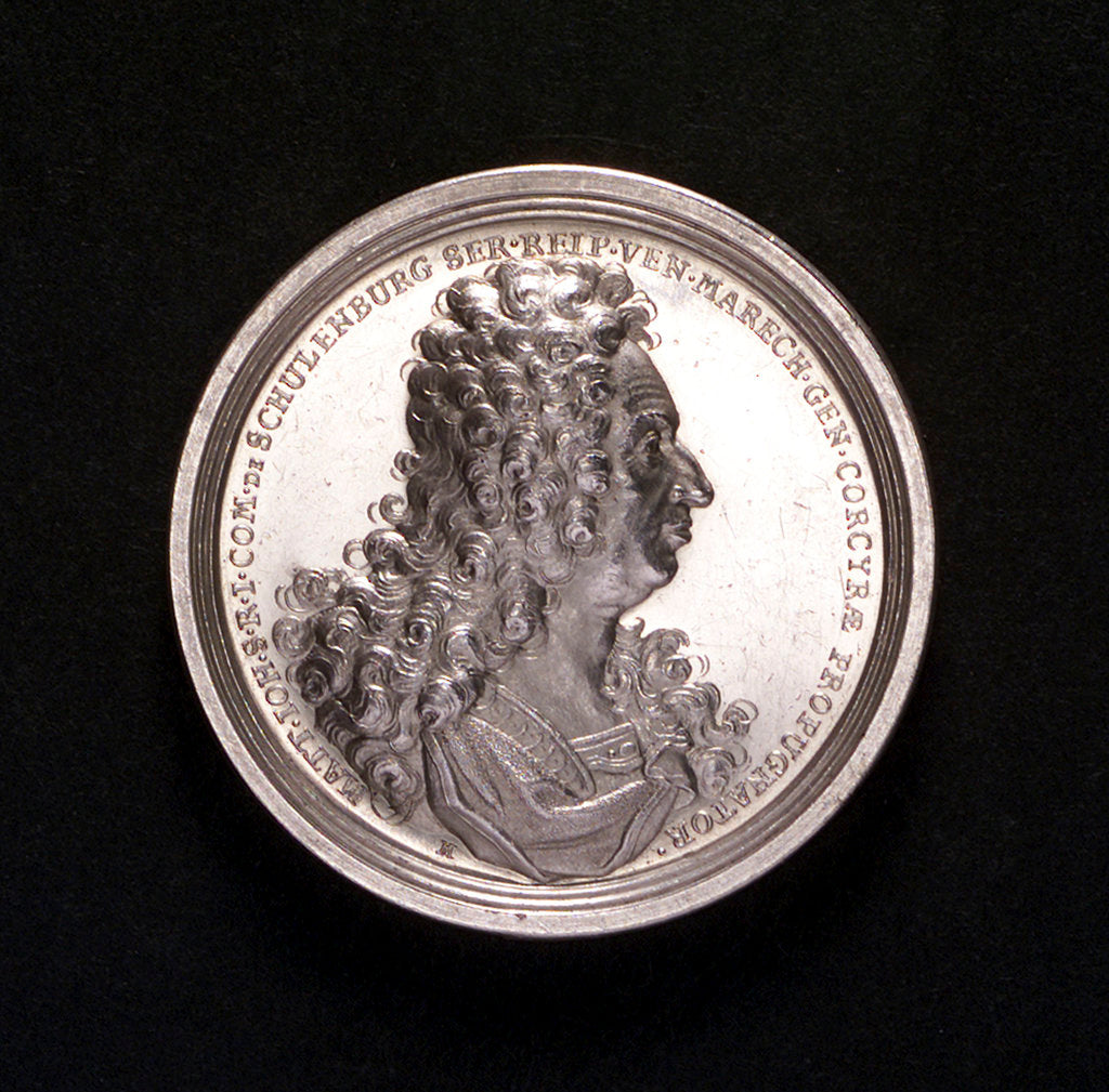 Detail of Medal commemorating the defence of Corfu under Count Schulenburg, 1716; obverse by P.H. Muller