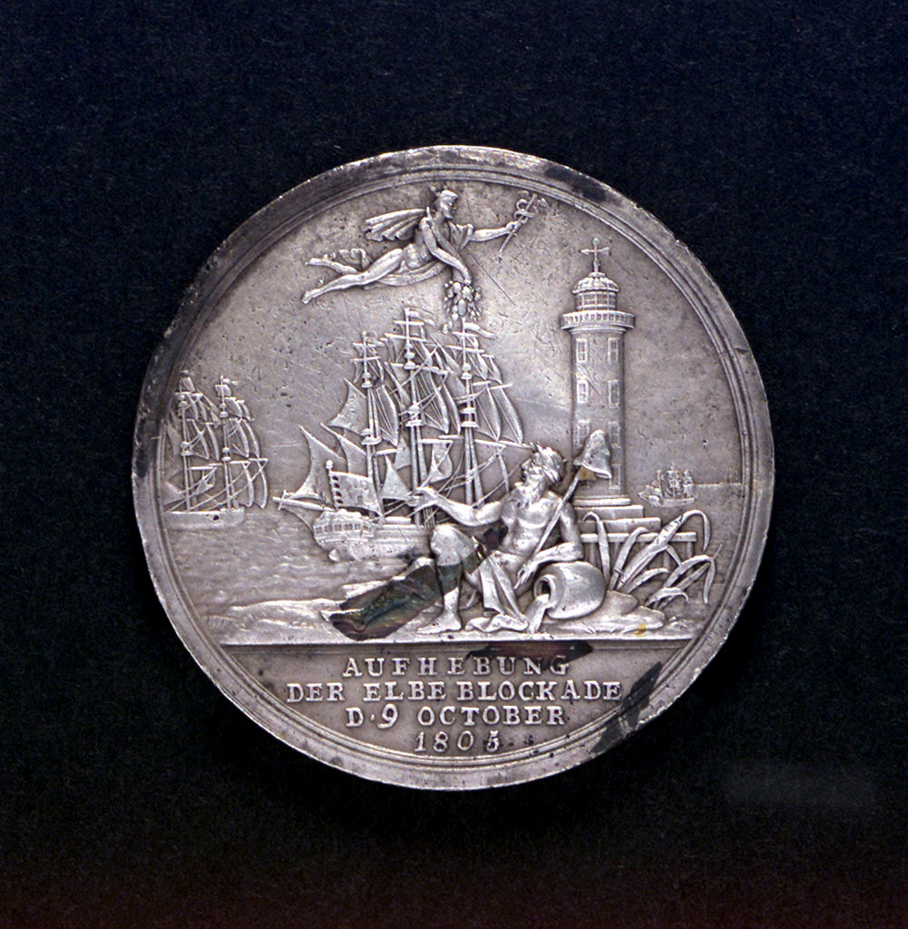 Detail of Medal commemorating the raising of the blockade of the Elbe, 1805; obverse by D.F. Loos