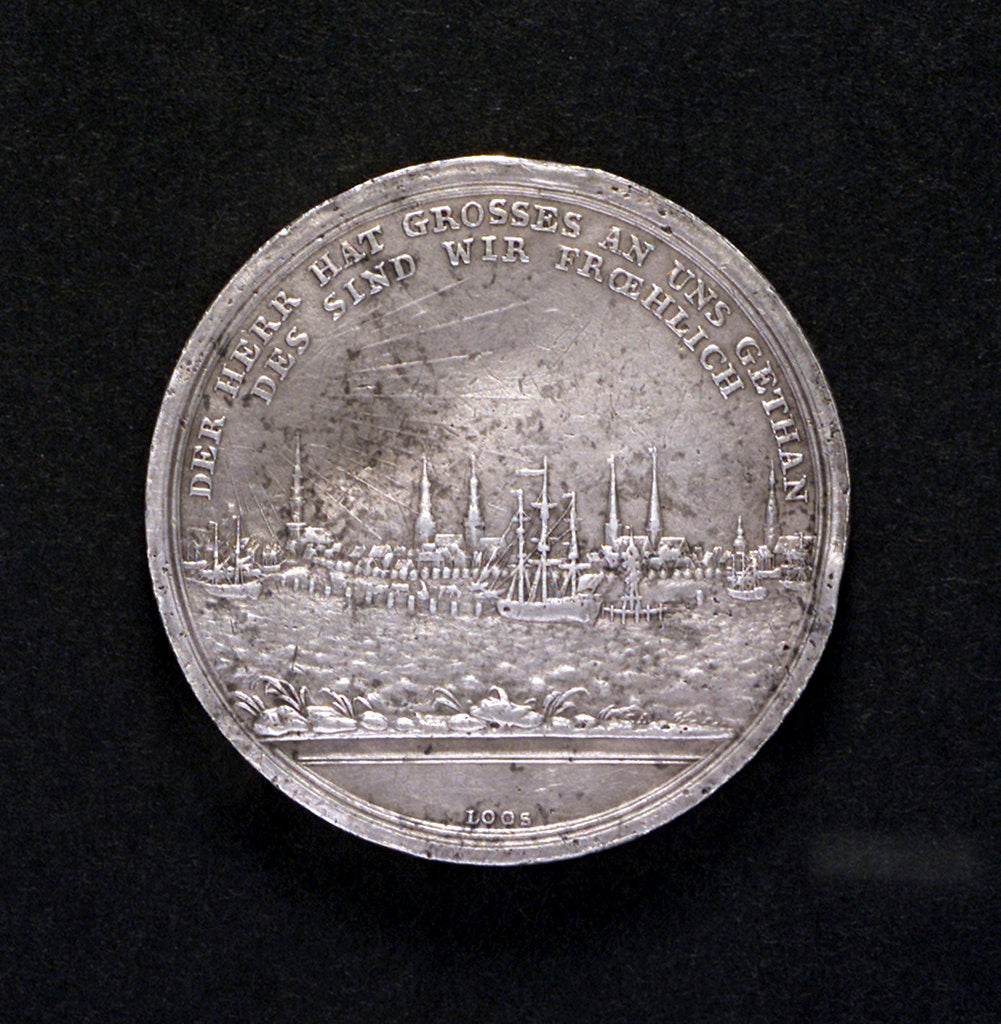 Detail of Medal commemorating the raising of the blockade of the Elbe, 1805; reverse by D.F. Loos