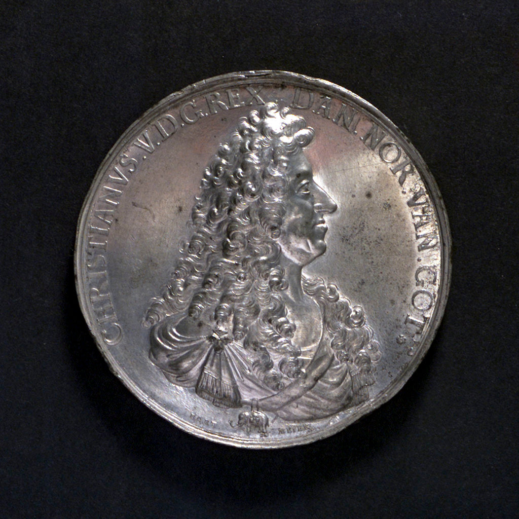 Detail of Medal commemorating harbour improvement at Copenhagen, 1692; obverse by B. Meier