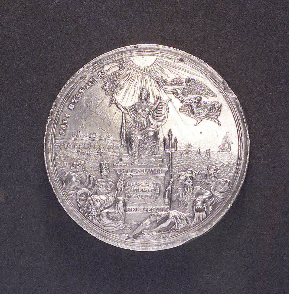 Detail of Medal commemorating the Peace of Ryswick and rejoicings at Gouda, 1697; reverse by J. Drappentier