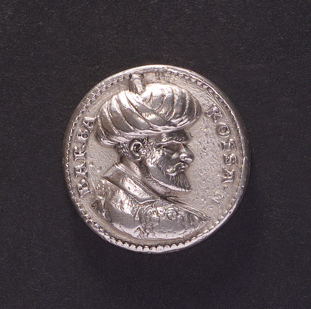Detail of Medal commemorating Admiral Khair Ad-din Barbarossa of Algiers; obverse by L. Neufarer