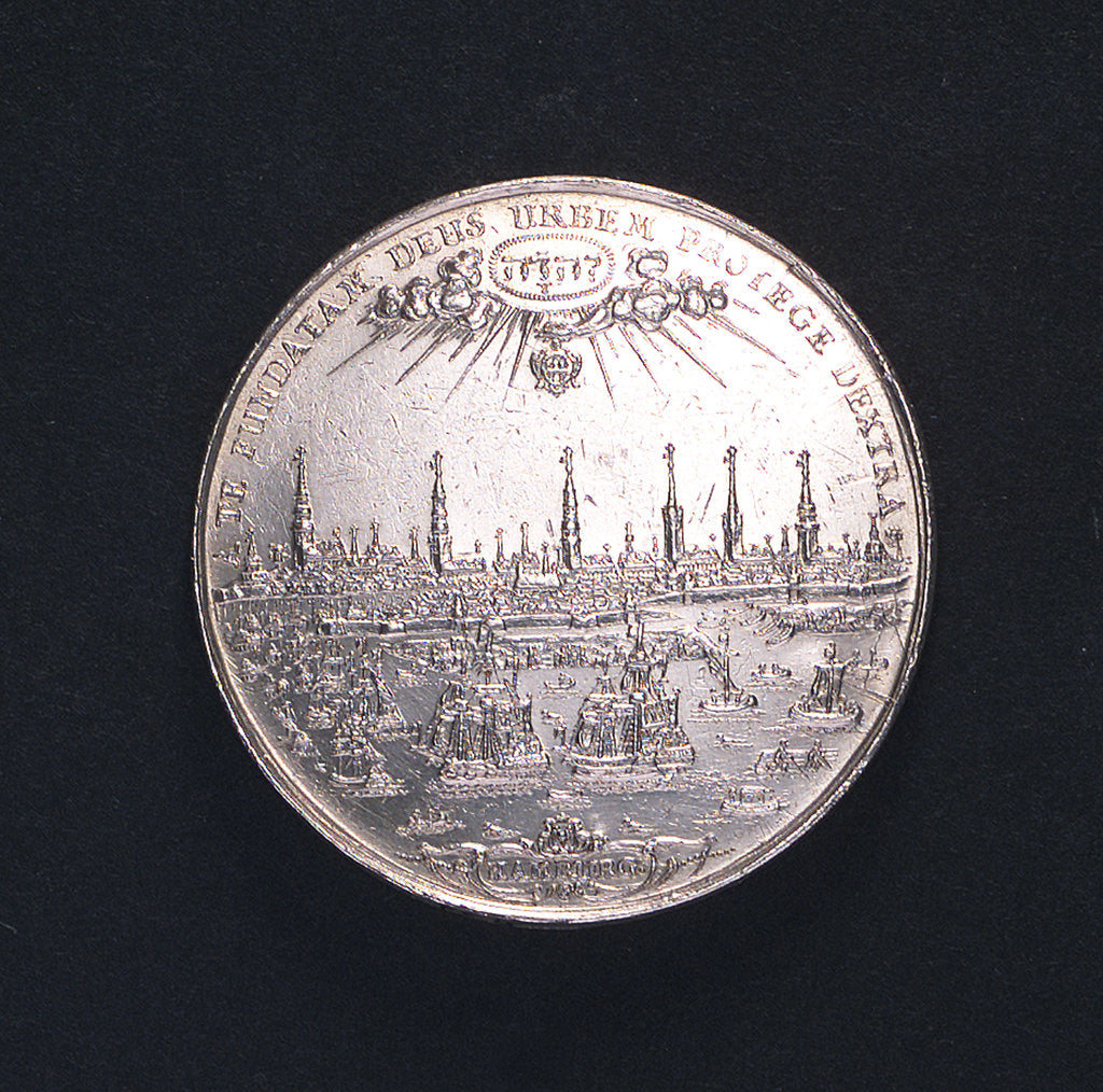 Detail of Medal commemorating the Port of Hamburg; obverse by I.K.