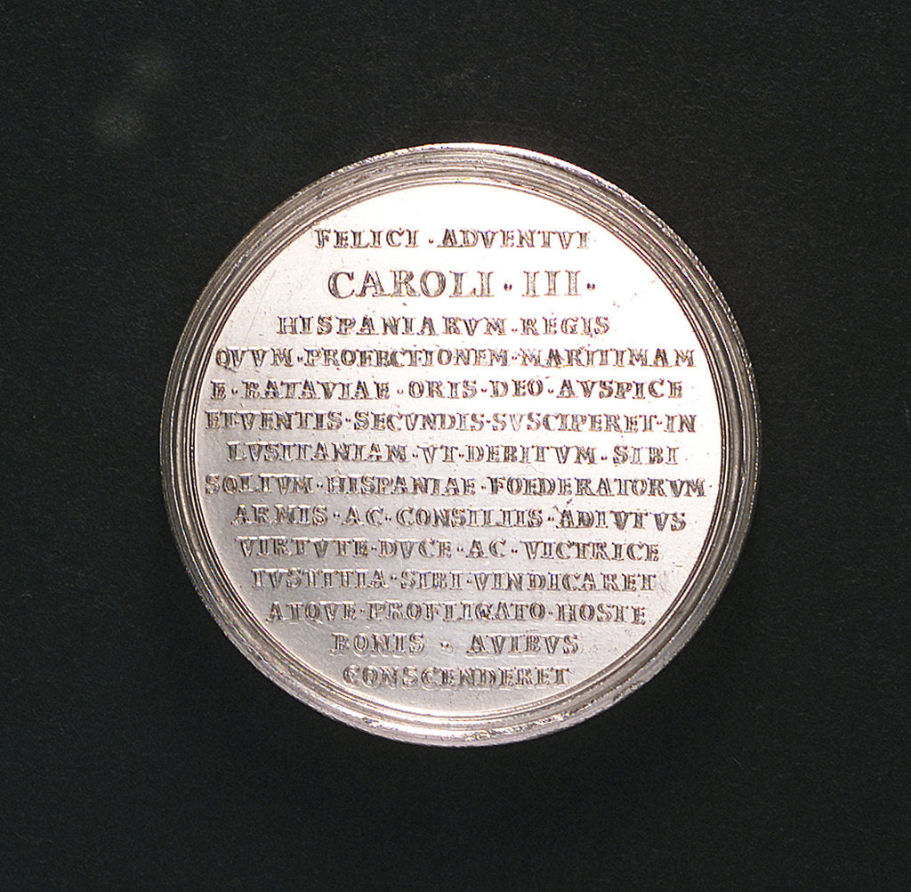 Detail of Medal commemorating the arrival of King Charles III in Portugal, 1703; reverse by C. Wermuth