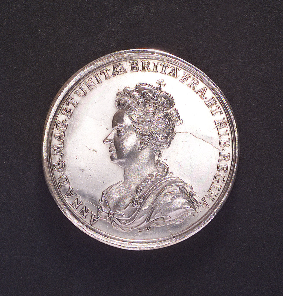Detail of Medal commemorating the attempted invasion of Scotland, 1708; obverse by C. Wermuth
