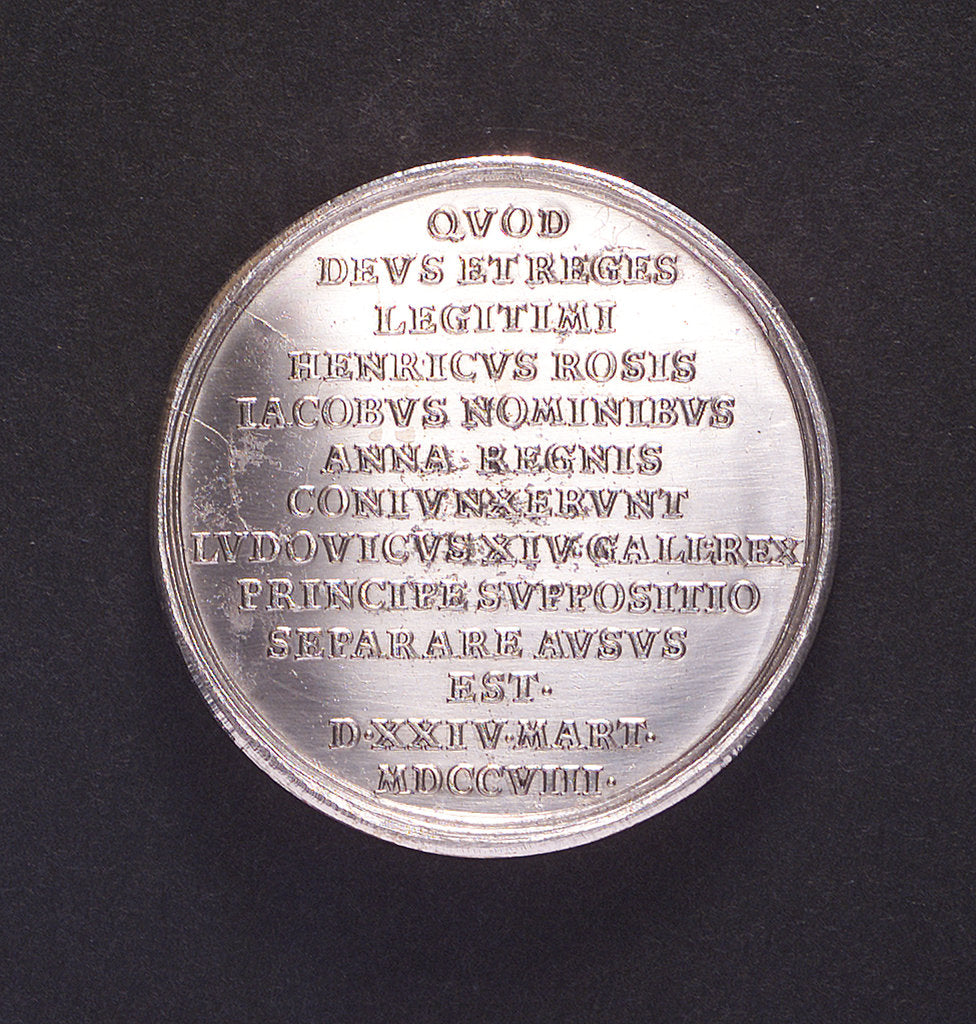 Detail of Medal commemorating the attempted invasion of Scotland, 1708; reverse by C. Wermuth