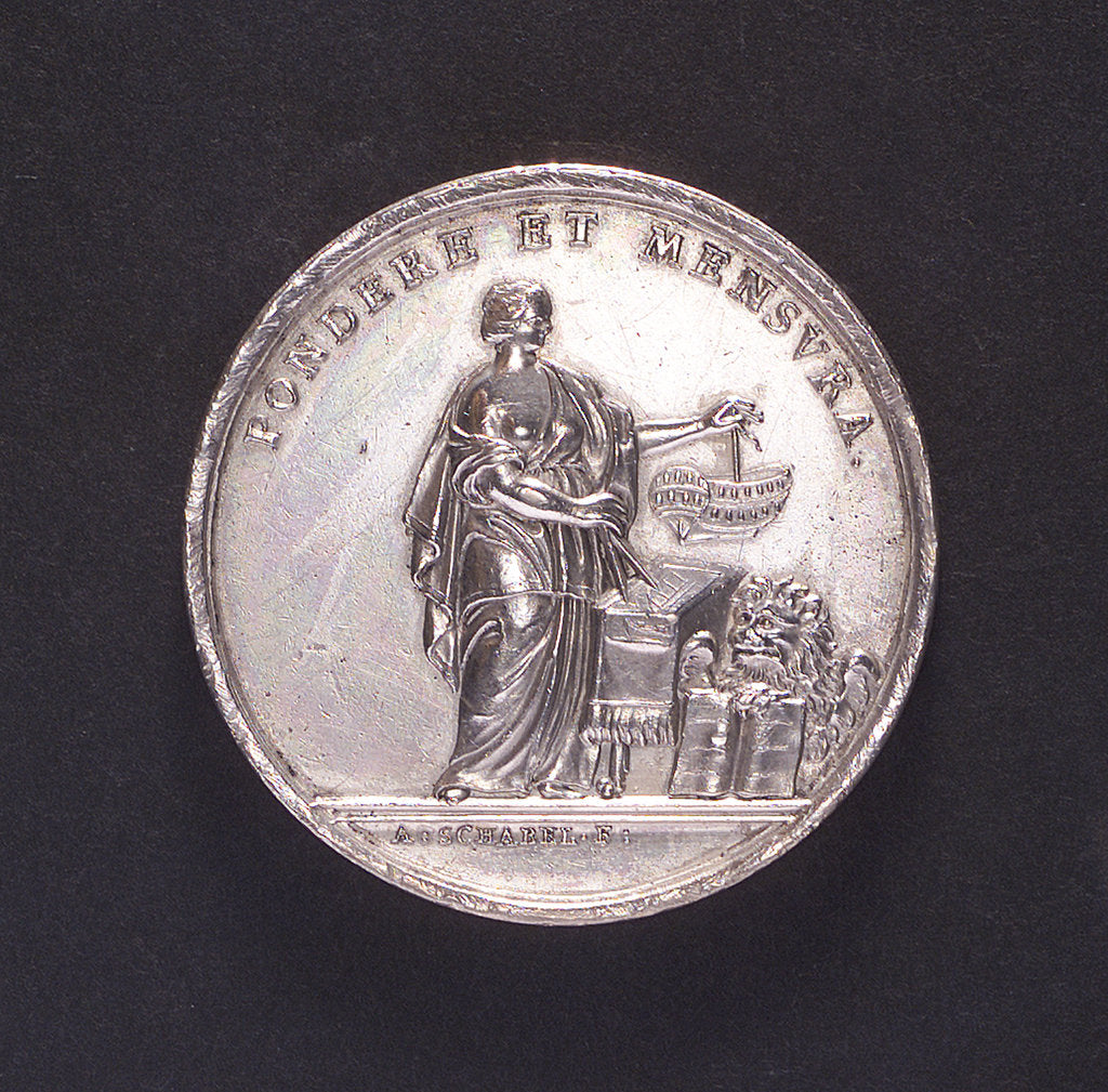 Detail of Medal commemorating ship construction in Venice; obverse by A. Schabel