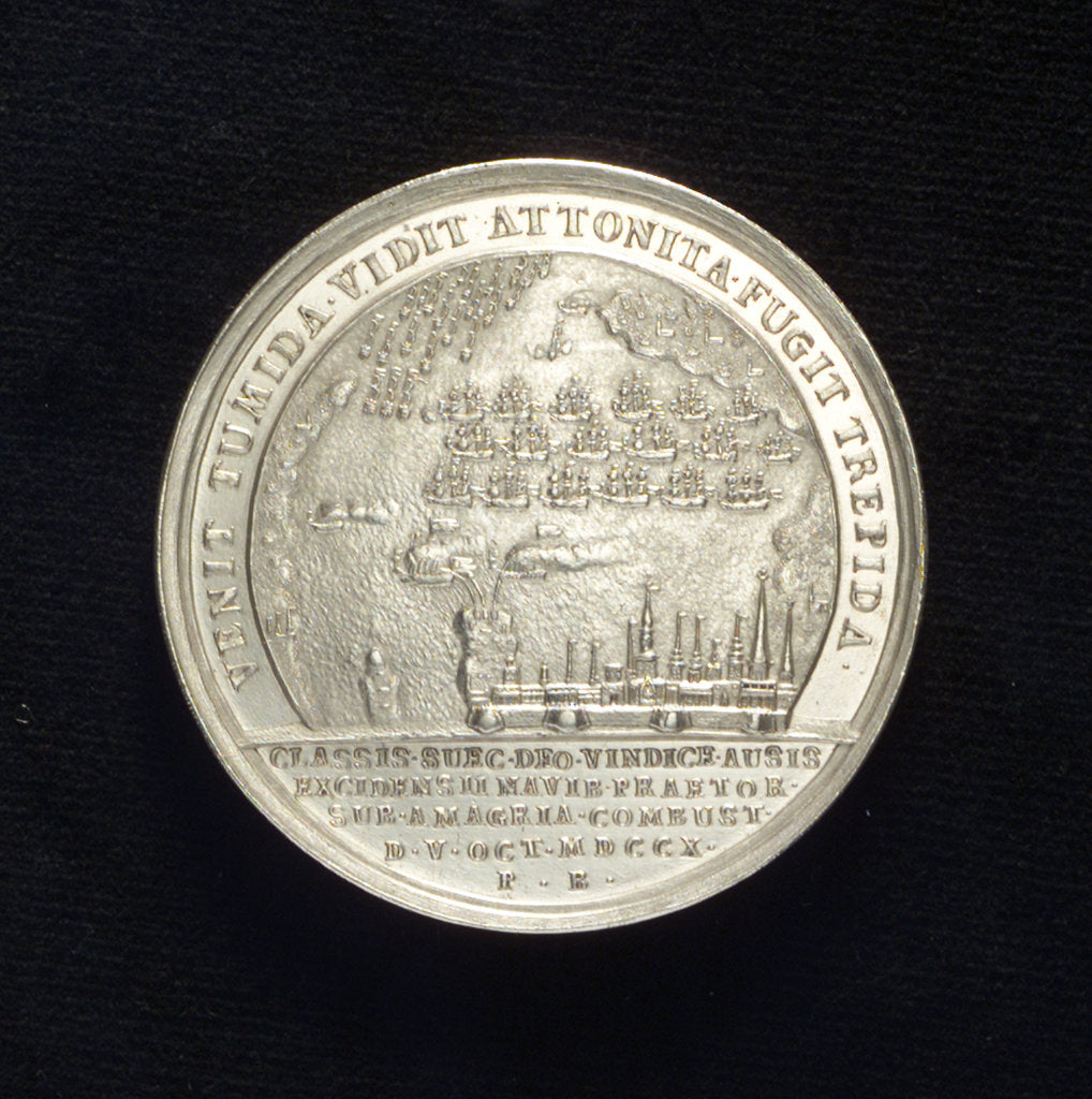 Detail of Medal commemorating the Battle of Amager, 1710; reverse by P. Berg