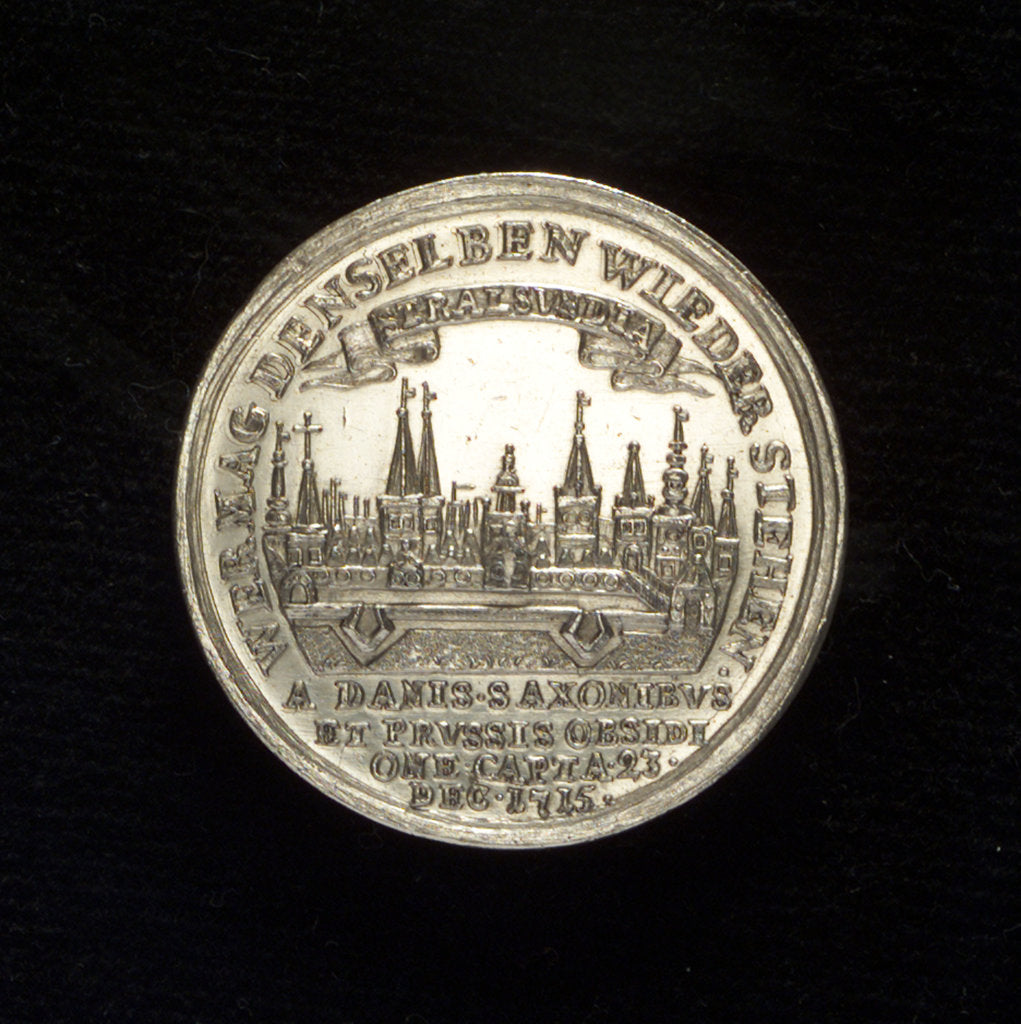 Detail of Medal commemorating the capture of Stralsund, 1715; reverse by unknown