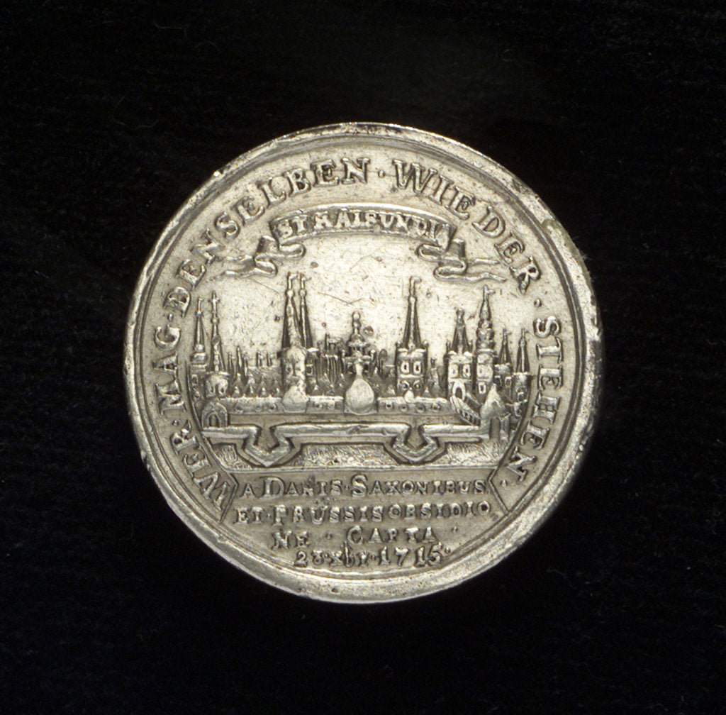 Detail of Medal commemorating the capture of Stralsund, 1715; reverse by unknown