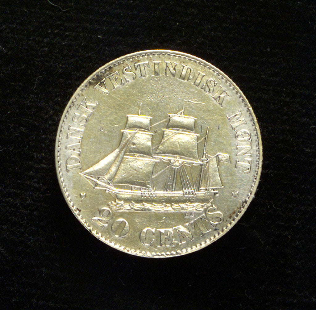 Detail of A Danish West Indian coin, 20 cents; reverse by H. Conradsen