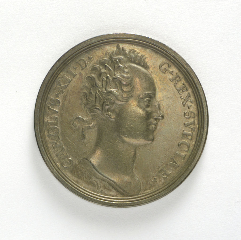 Detail of Medal commemorating the escape of Charles XII from Stralsund, 1715; obverse by unknown