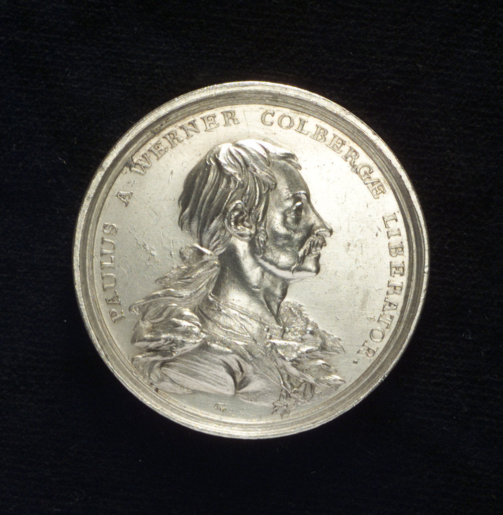 Detail of Medal commemorating the defence of Colberg and Paul von Werner, 1760; obverse by N. Georgi